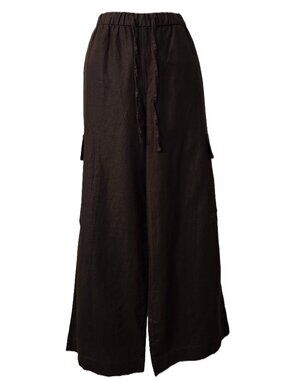 GAP Linen Blend Cargo Pant S PS Petite Elastic Waist Wide Leg Brown Beach Resort